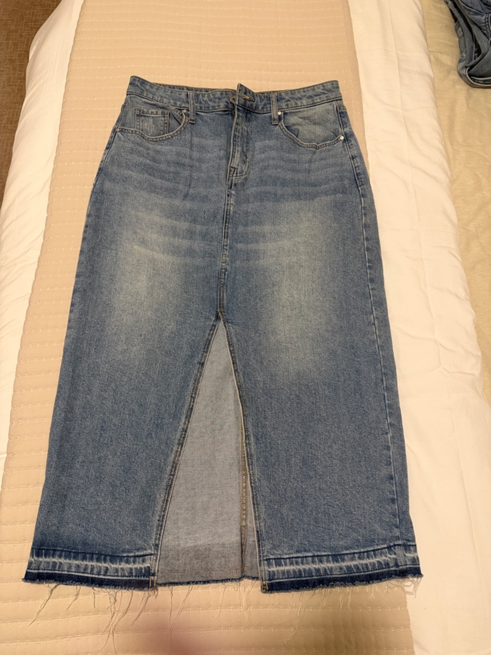 Sanctuary Blue Straight-Leg Denim Skirt with Front Slit